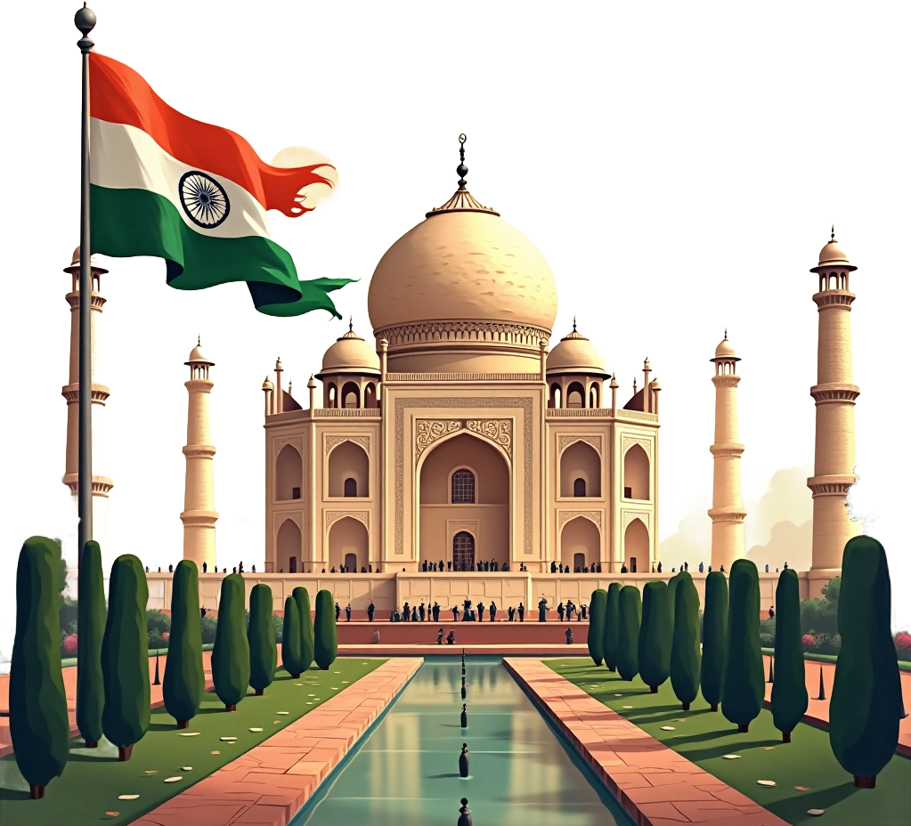 The Taj Mahal and Indian Flag